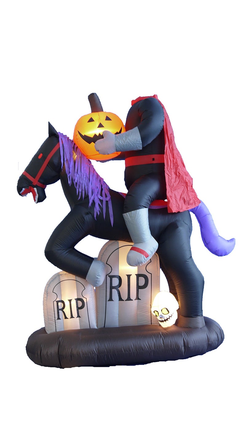 BZB Goods 6.5 FT Tall Lighted Halloween Inflatable Headless Horseman with Horse Tombstones Skull and Pumpkin Lights - Image 3